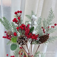 跨境圣诞树花环装饰松针红果场景布置仿真松枝客厅卧室花瓶装饰品