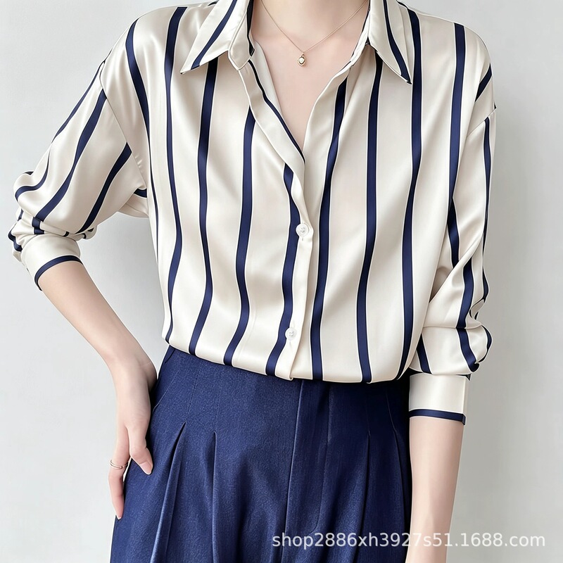 European and American cross-border Amazon high-end striped long-sleeve shirt, professional and elegant shirt, suitable for commuting, sophisticated and stylish top European and American cross-border Amazon high-end striped long-sleeve shirt, professional and elegant shirt, suitable for commuting, sophisticated and stylish top