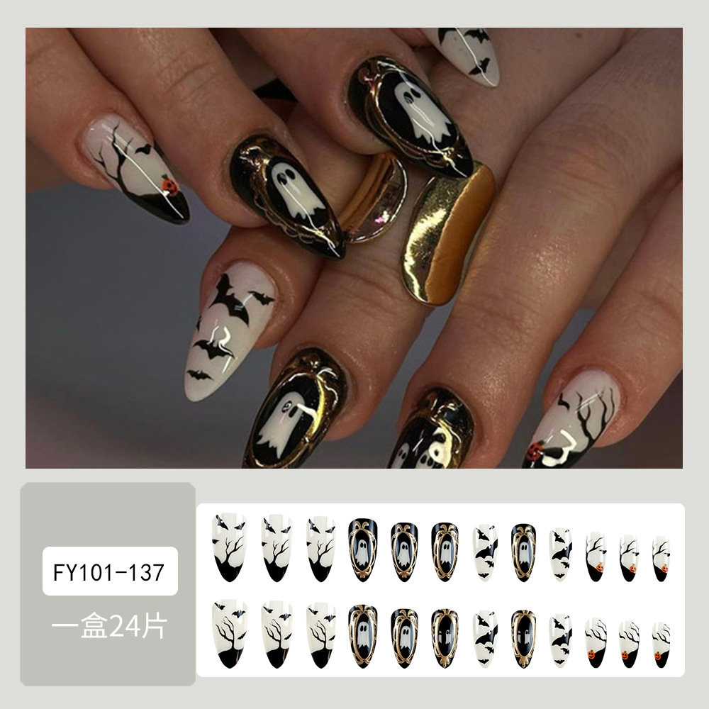 Uñas postizas Halloween Bat oscuro Manicura fantasma más vendida transfronteriza Uñas tridimensionales en relieve de almendra image 7