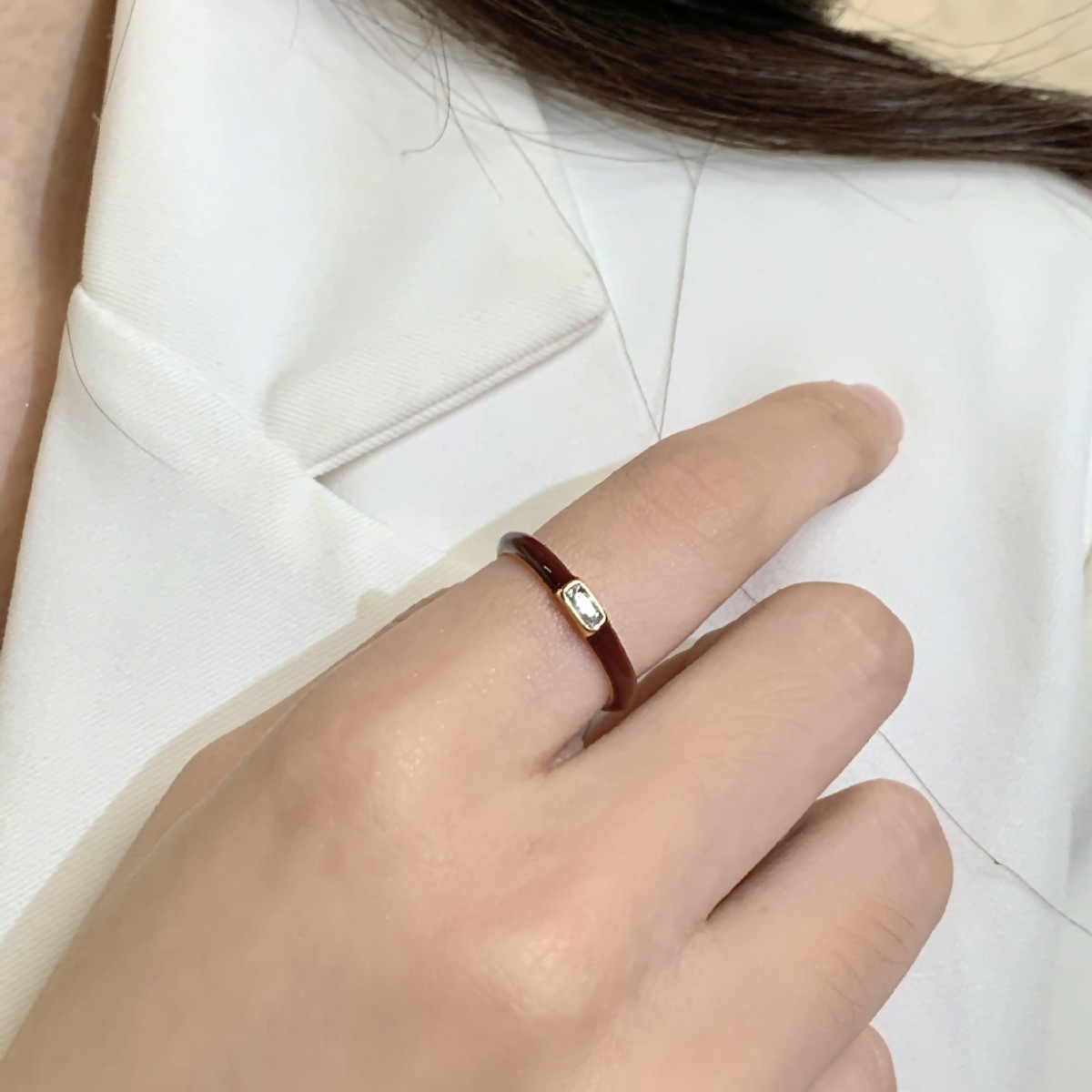 Super White Wine Red Oil Dropping Zircon Ring Titanium Steel Electroplated 18K Gold Diamond Ring Women's Light Luxury Accessories Wholesale