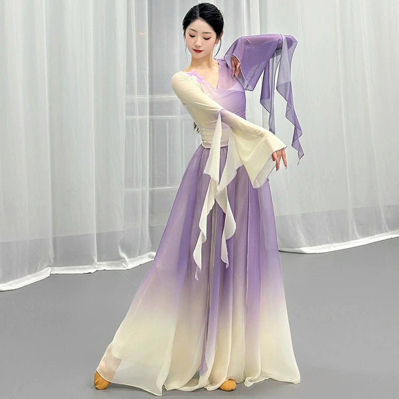 Одежда для классического танца, элегантная тренировочная одежда из марли с градиентом бабочки, одежда для китайского танца, боди-кюлоты, одежда для сказочных представлений.