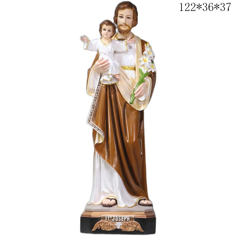 120cm José abraza al niño santo adornos mirando estatuas de fibra de vidrio decoración de la iglesia doméstica