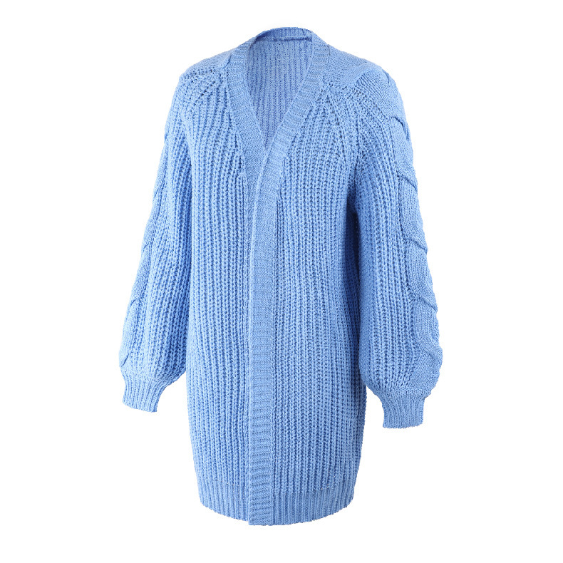 Women's Knitted Lantern Sleeve Twist Cardigan For Autumn Winter_voghion.com