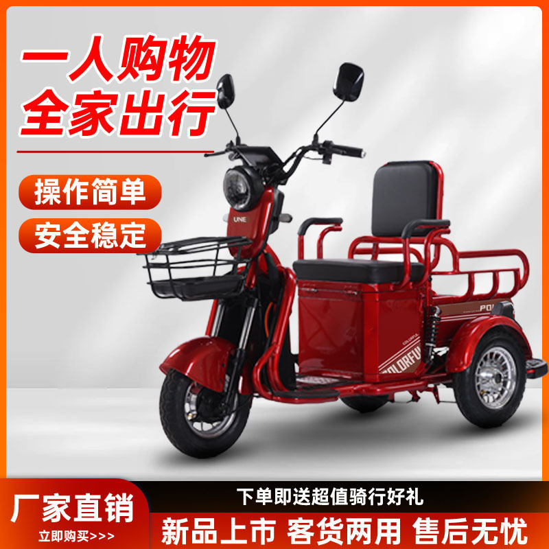 Electric Tricycle for Home Use, Small Size for Men and Women, Parent-Child Transportation, Suitable for Picking up Children and Elderly, Dual-Purpose for Carrying People and Goods