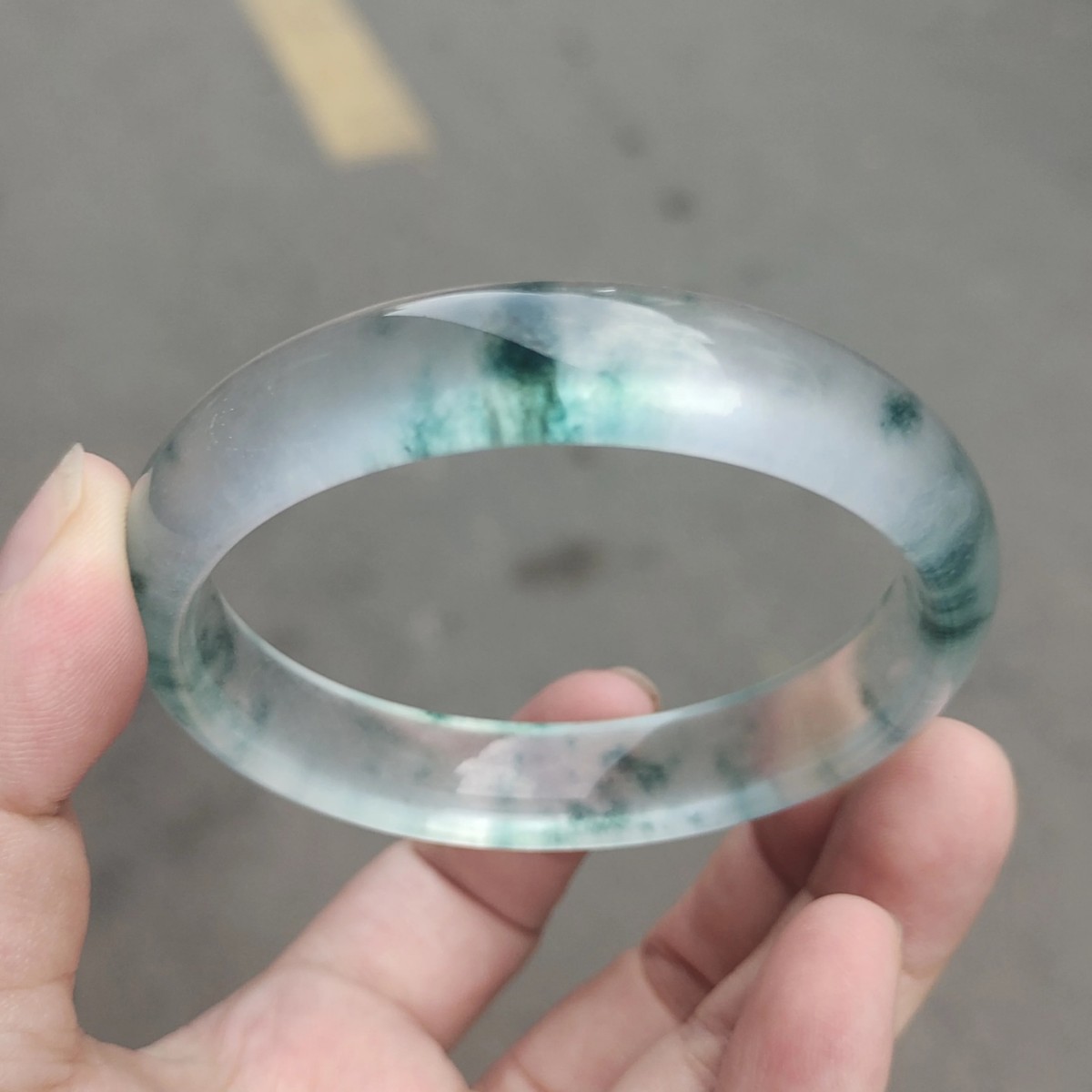 여성용 천연 얼음 제이드 제이드 팔찌, 물 제이드 팔찌, 어머니를 위한 둥근 맑은 물 떠다니는 꽃 제이드 팔찌