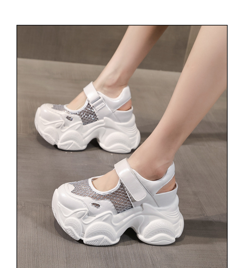 Sandal đế dày tăng chiều cao dáng giày thể thao nữ 2026 — màu trắng, bạc chi tiết 12