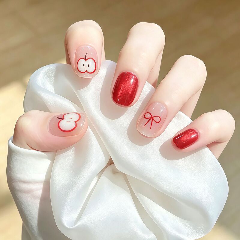 Red Berry Butterfly Red-Brown Sweet Fine Glitter Cat-Eye Fashion Versatile Girl Wearable Nail Tips Removable Nail Art Wearable Nail Pieces Red Berry Butterfly Red-Brown Sweet Fine Glitter Cat-Eye Fashion Versatile Girl Wearable Nail Tips Removable Nail Art Wearable Nail Pieces