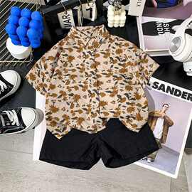 儿童夏款雪纺翻领尖领碎花短袖衬衫男女宝宝森系复古薄款开衫上衣