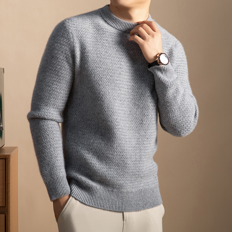 男士100纯山羊绒衫秋冬季新款内搭保暖打底高端潮流加厚圆领毛衣