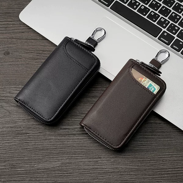 New Men's Key Bag, Large Capacity Soft Leather Storage Bag, Multi-Functional Wallet, Car Key Bag, Two-In-One Waist Hanger