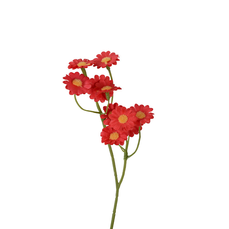 Simulación de flores de manzanilla de dos puntas margarita pequeña flores de cosmos decoración de fotografía en el hogar buquete de flores de mano roja idílica