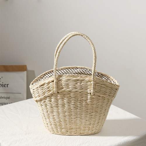 New Korean Grass Woven Bag for Women, Fashion Silk Scarf Summer Grass Bag Weaving Bag Beach Vacation Sand Bag Shoulder Bag