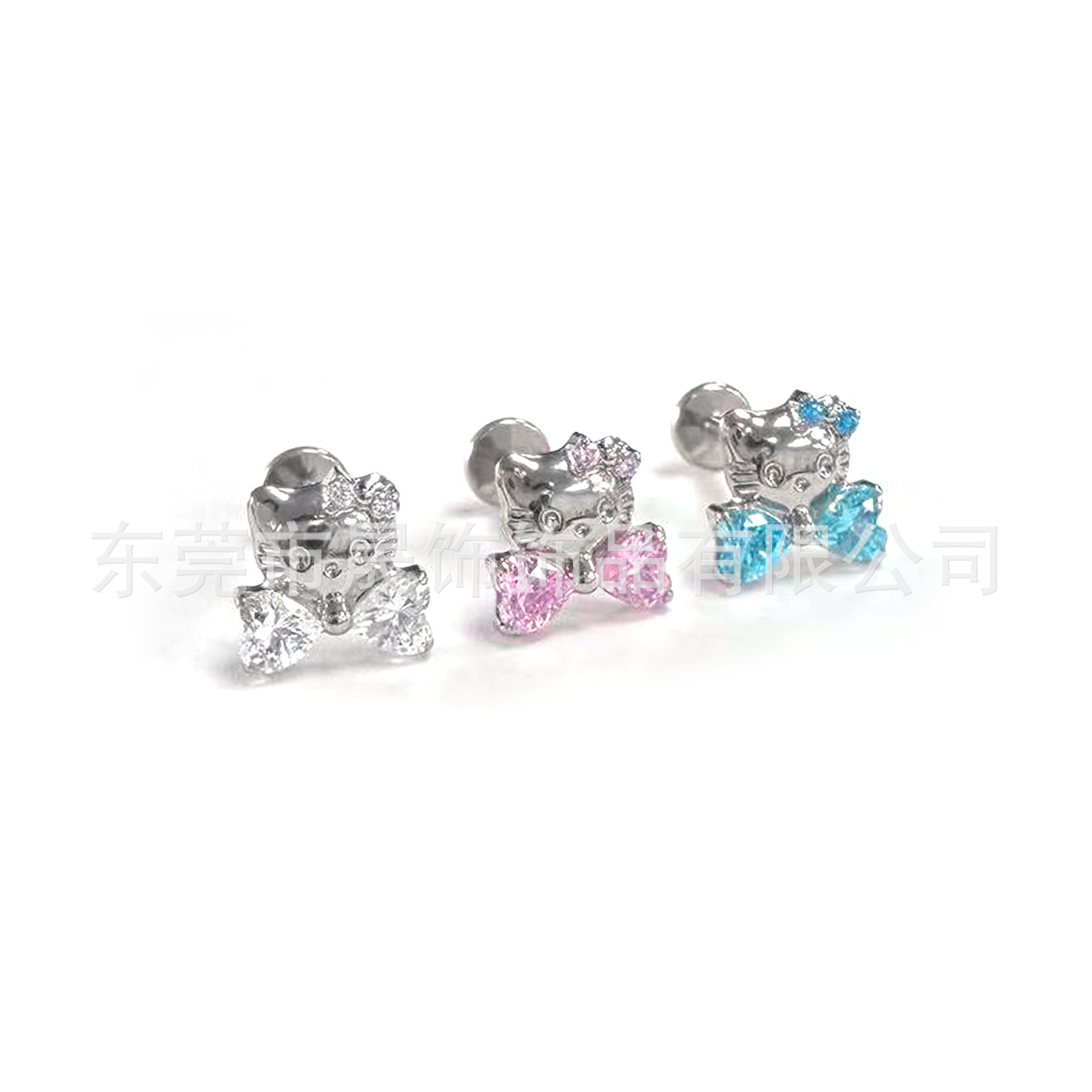 F136 Titanium Alloy 可爱Kitty猫 Ear Stud Studded 5A Cubic Zirconia Helix Cartilage Stud G23 Titanium Internal Thread Piercing Jewelry