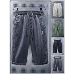男性カジュアルパンツ夏の薄いタイプの外着七分ズボン2025新型ストレート綿運動中ズボン男性パンツ