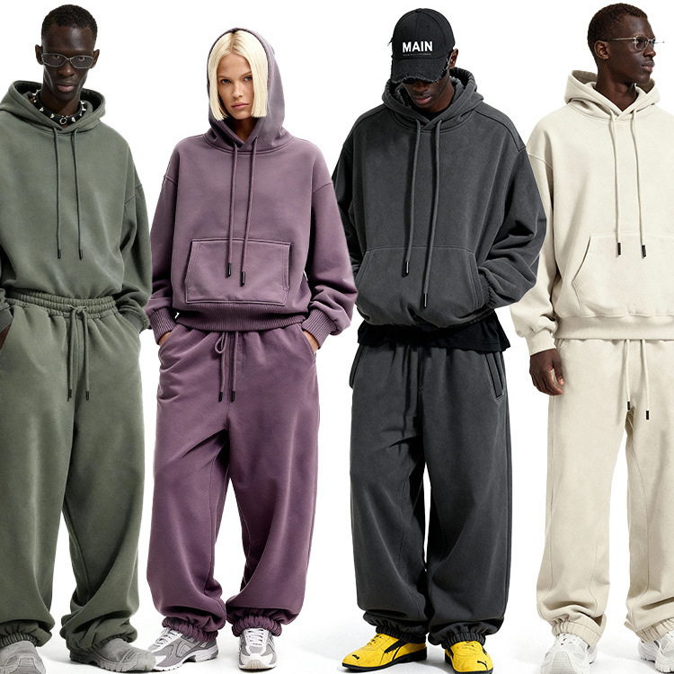 Men's Clothing | American-Style Hooded Suit 25 Winter New Arrivals Fleece-Lined Thickened 10-Color Fleece Sweatshirt and Sweatpants for Men and Women