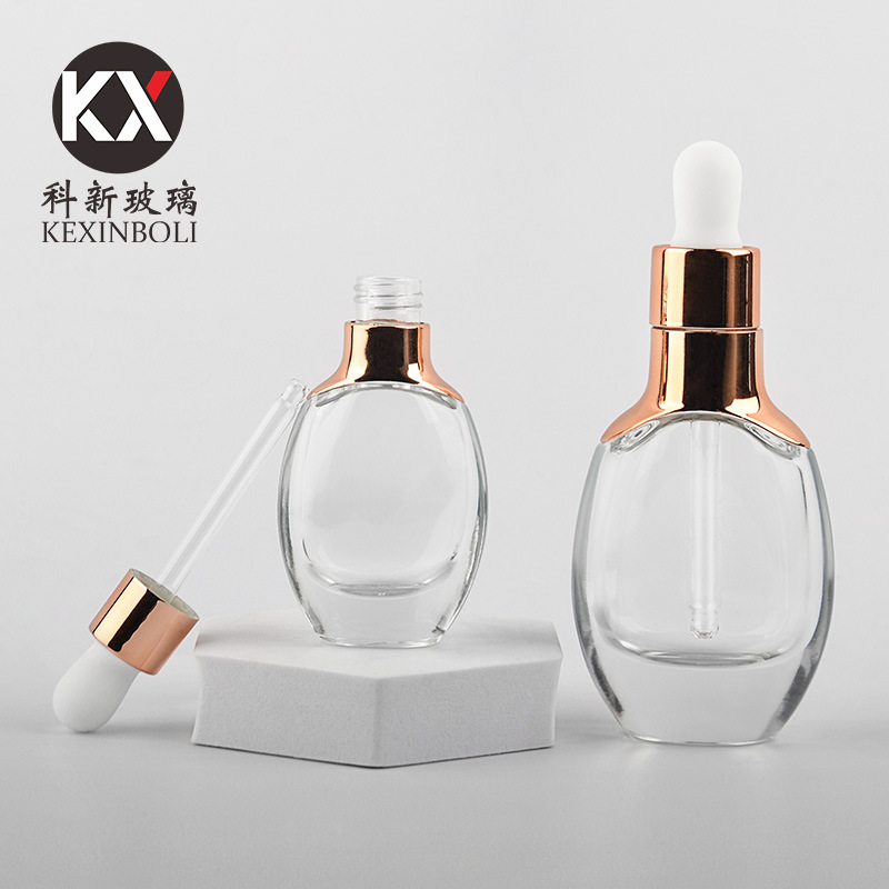 滴管玻璃瓶30ml精华液瓶原液瓶扁瓶化妆品包材肩套瓶