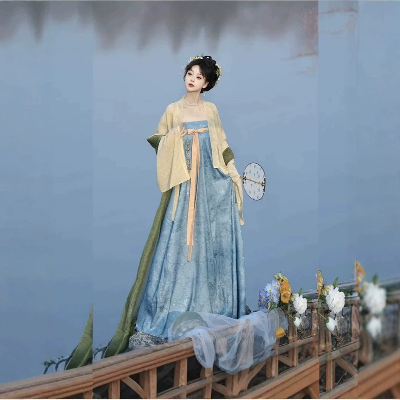 Flower Morning Diary【Peach Blossom Branch】Famen Temple Robe Tang-Style Hanfu High-Waisted Skirt Daily Strap Dress Spring/Summer New Style Flower Morning Diary【Peach Blossom Branch】Famen Temple Robe Tang-Style Hanfu High-Waisted Skirt Daily Strap Dress Spring/Summer New Style