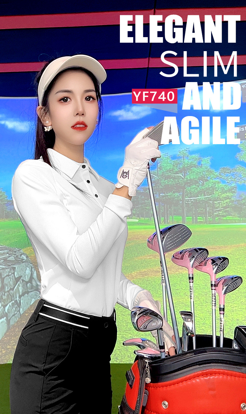 Áo polo nữ dài tay chơi golf co giãn cao họa tiết tương phản — Áo sơ mi POLO màu xanh nước biển [họa tiết Walvag/màu tương phản/độ đàn hồi cao] YF740, Áo sơ mi POLO màu trắng [họa tiết Wallace/tương phản màu/đàn hồi cao] YF740, Áo sơ mi POLO màu cam [họa tiết Walvgue/tương phản/đàn hồi cao] YF740 chi tiết 9