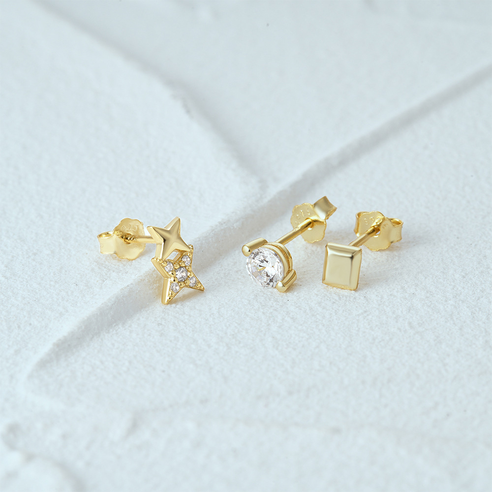 3g Weight Ear Studs Classification 1 Set Quantity Daily Occasion 925 Sterling Silver Material Star, Butterfly Pattern Women's Gender Plating Design Simple Style Style 1 Set 925 Sterling Silver Star Butterfly Ear Studs 74