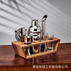 跨境新款木质鸡尾酒调酒器底座调酒工具收纳展示木架简约调酒架