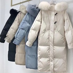 平湖冬季新款白鸭绒羽绒服女长款过膝面包服韩版高级感外套女装批