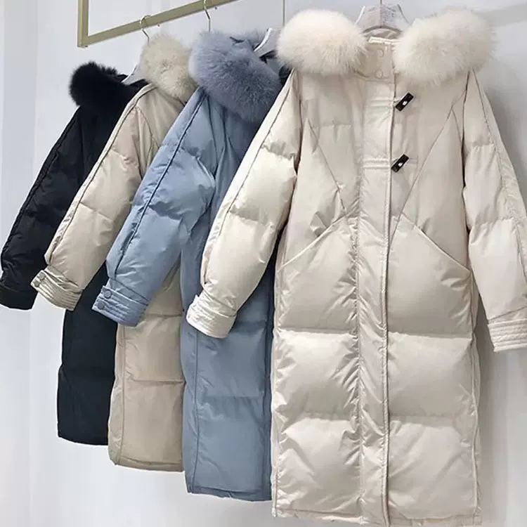 2025冬季新款白鸭绒羽绒服女长款过膝面包服韩版外套品牌女装批发