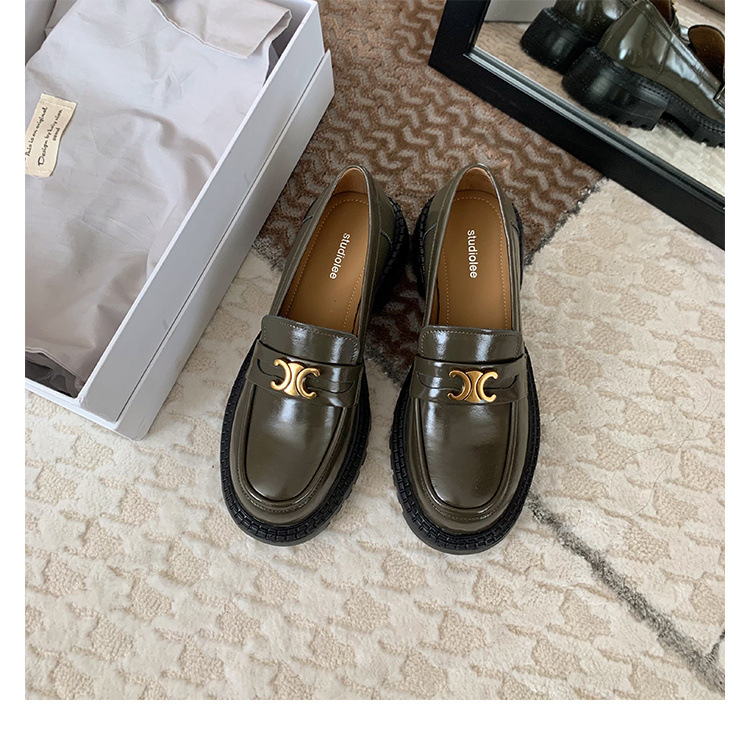 葡萄妈Studiolee英伦风小皮鞋女小金扣圆头一