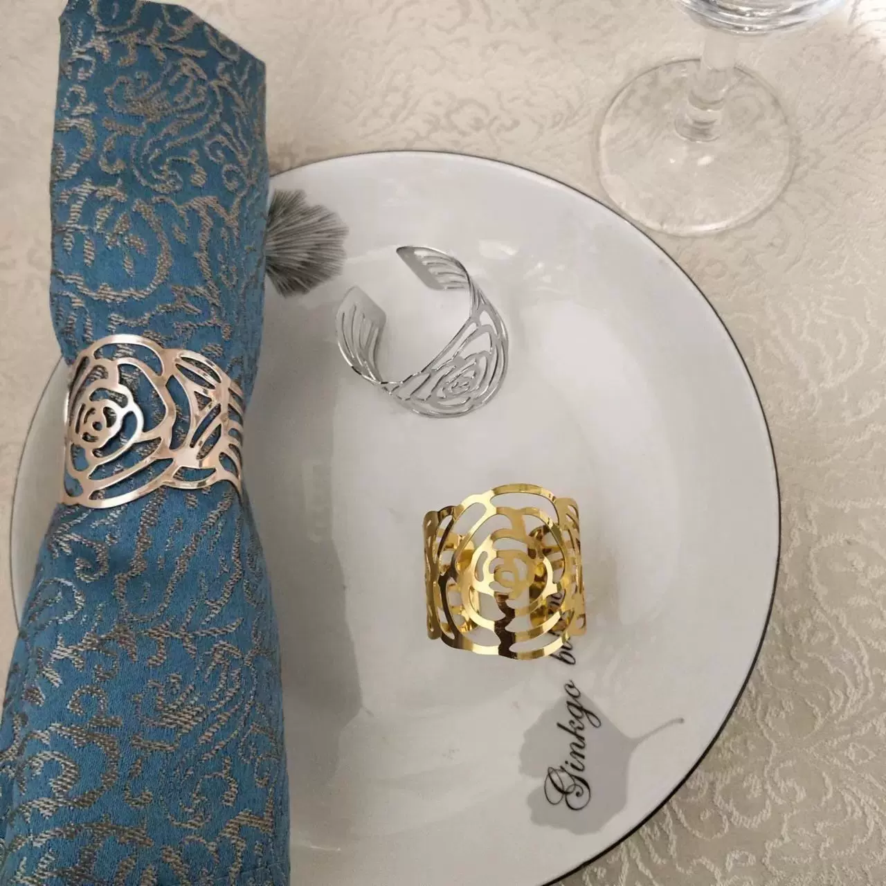 餐巾环厂家直供餐巾丝巾扣酒店用品餐巾圈简约玫瑰花口布环餐巾環