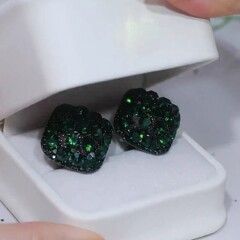 轻奢精致高级感绿色满钻四边型耳钉简约气质百搭时尚冷淡风耳环女