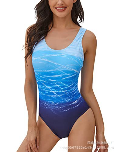 2024 nueva mujer Europa y Estados Unidos unido abdomen de arena de playa gruesa trajes de baño deportivos gradientes
