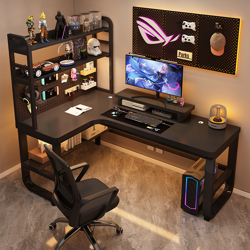 #solid wood computer desk corner desk bookshelf integrated office…