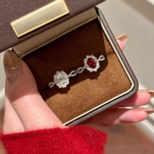 迈思卡S925银复古宫廷交叉鸽子蛋戒指高碳钻钻戒大方轻奢结婚礼物