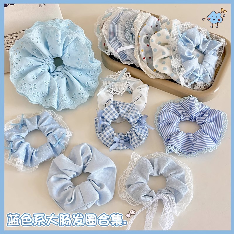 Cuerda para el cabello de intestino grueso azul para niños Cuerda para el cabello de encaje dulce para niñas