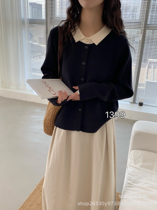复古小香风翻领针织开衫女2025秋冬新款韩版软糯薄毛衣外套潮C131|undefined