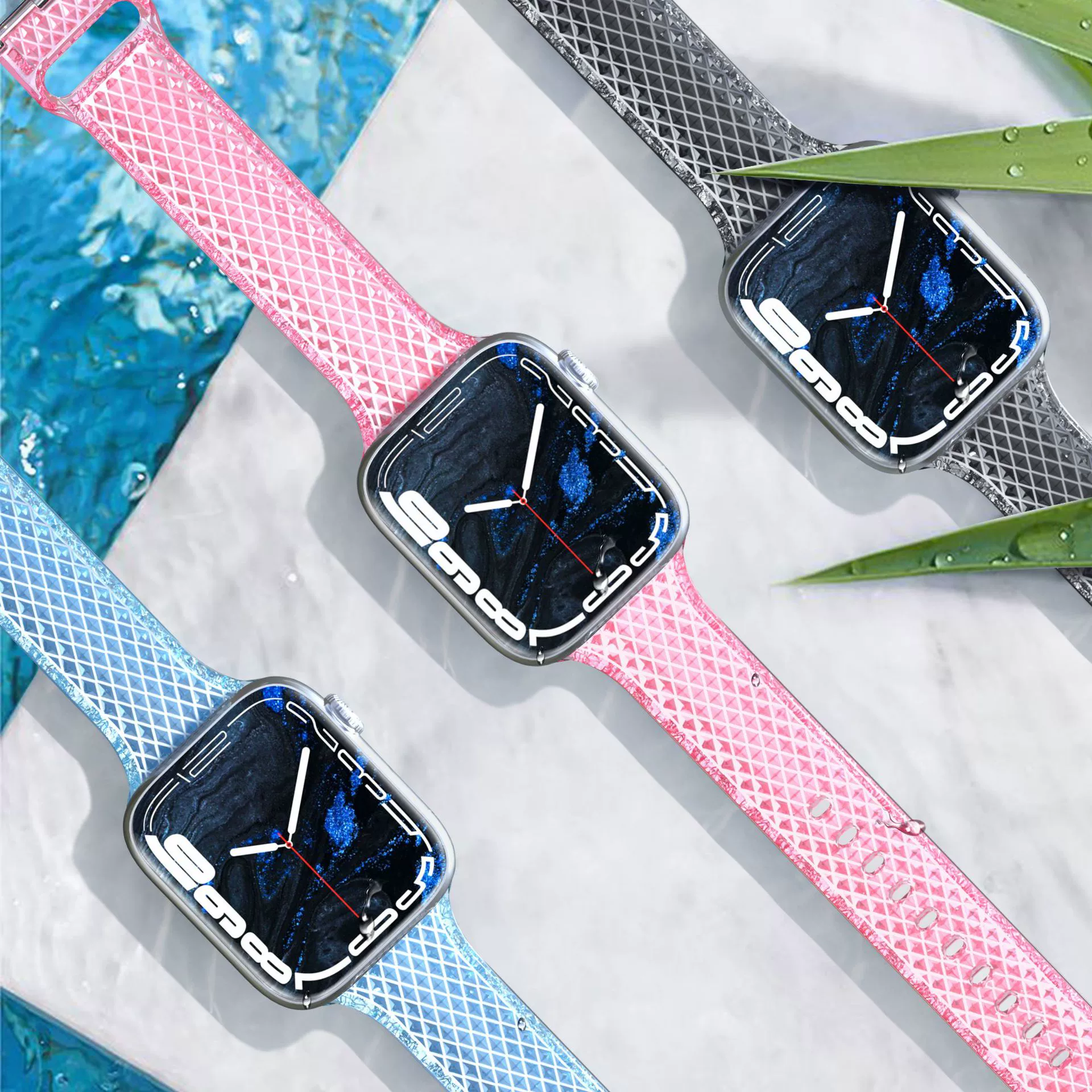 Подходит для Apple Watch ремешок Apple iWatch 1–10 поколение, S9, ромбовидный узор, тонкий TPU ремешок, прозрачный, женская модель