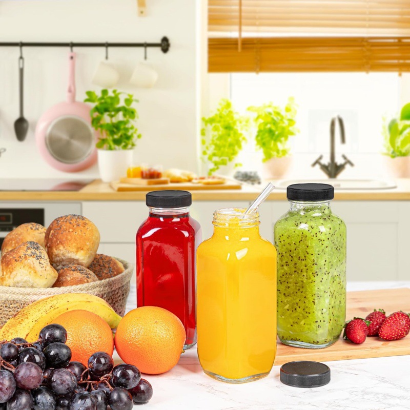 亚马逊16oz带盖透明玻璃瓶子可重复使用适用于榨汁冰沙牛奶储饮料