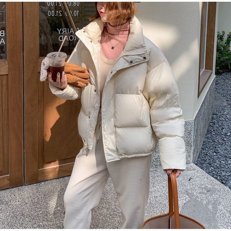 빵 코트 짧은 다운 코튼 코트 여성 한국 스타일 느슨한 가을, 겨울 코트 두꺼운 코튼 자켓 2025 새로운 스타일