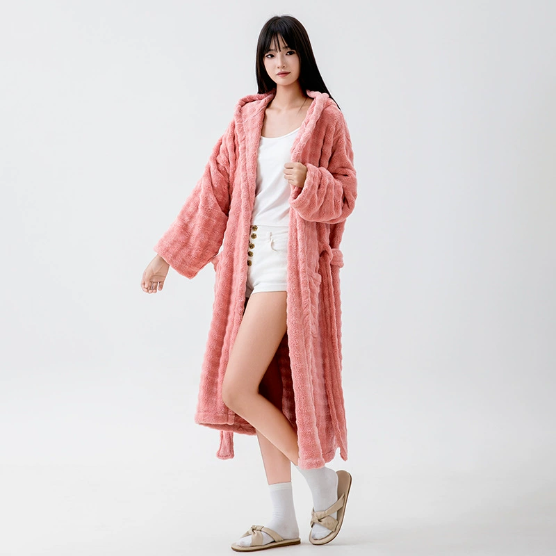 Bathrobe with hood, long-sleeve, keep warm bath towel, increased thickness