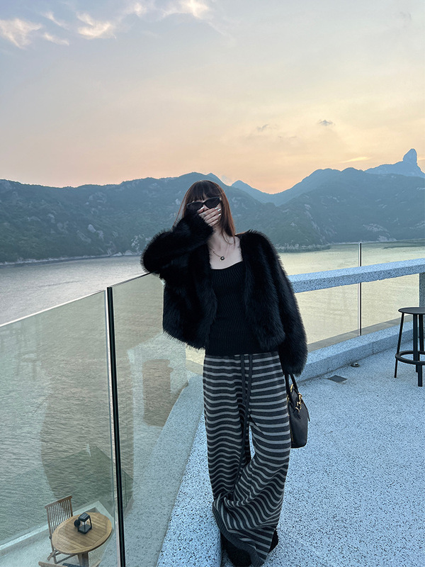 superniniyy 本期心头好厚实暖暖条纹毛线裤慵懒舒适针织休闲裤女|undefined