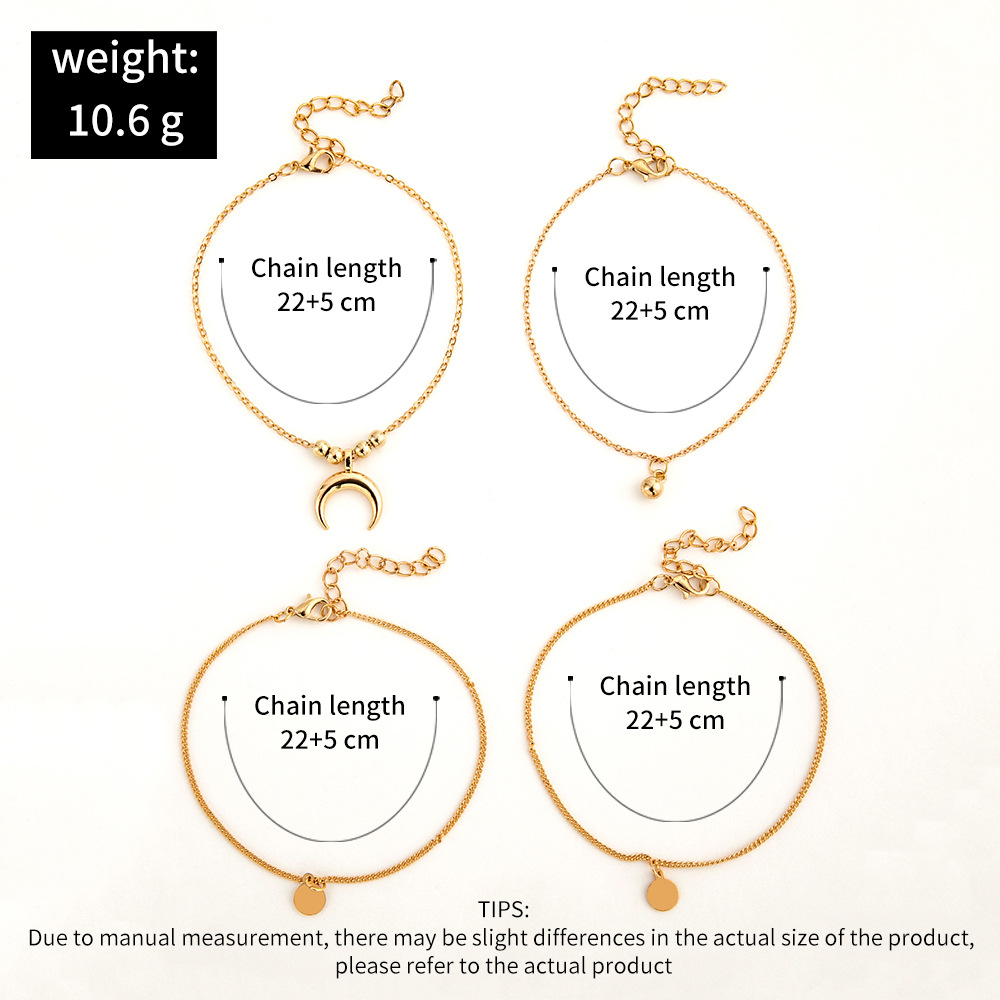 Europe and America Cross Border New Simple Graceful Bell Moon Wafer Pendant Personalized Anklet Foot