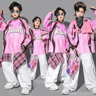儿童嘻哈粉色街舞演出服男童马甲少儿hiphop架子鼓服装男孩裤子潮