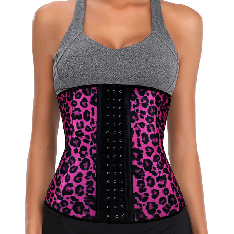 waist trainer latex breasted pink leopar...