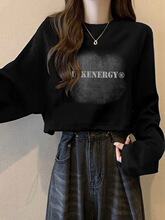 美式复古趣味印花长袖恤女早秋辣妹潮牌设计感高腰显瘦短款上衣