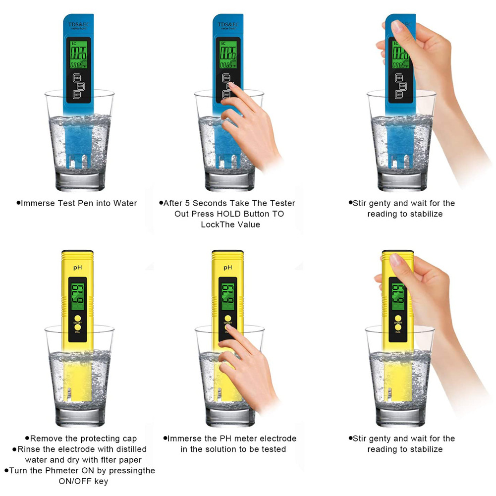 现货跨境组合PH+EC测试笔便携四合一TDS/温度/酸碱度/电导率检测