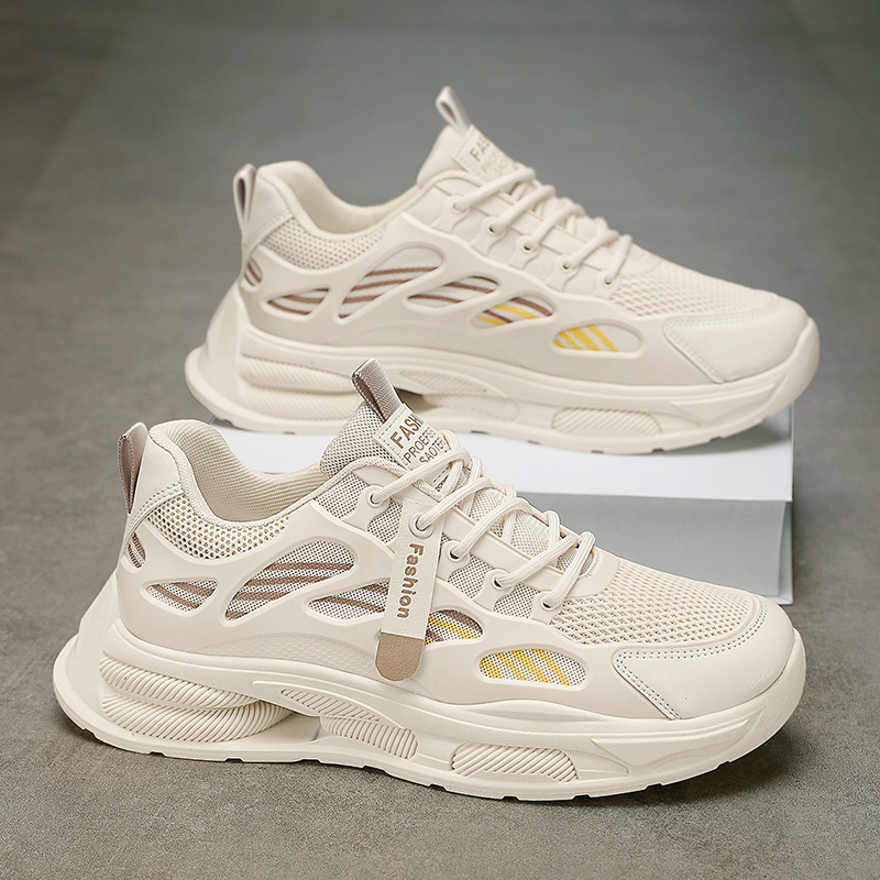 Zapatos de hombre 2026 nueva primavera transpirable tendencia versátil zapatos deportivos de altura baja para estudiantes de carreras casuales zapatos de papá blanco