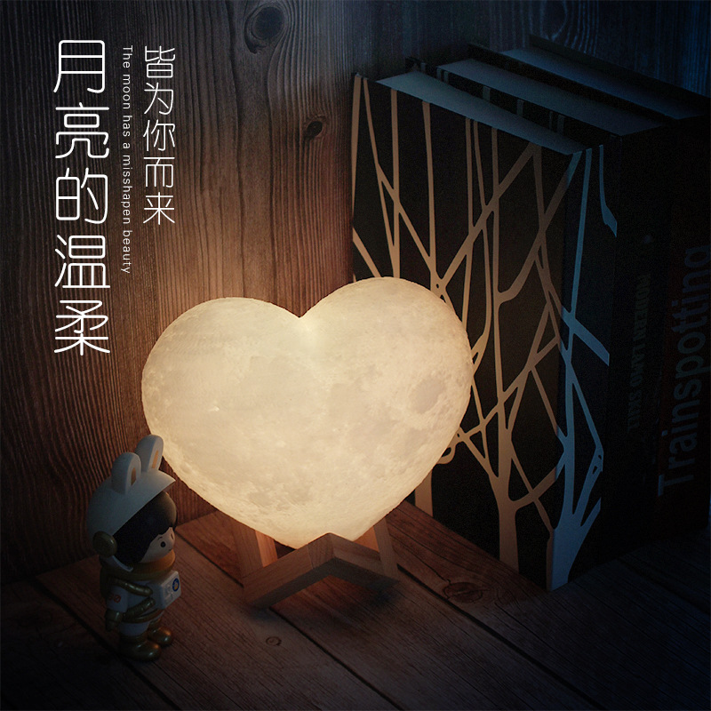 Venta al por mayor 3D impresión PLA amor noche luz internet celebridad transfronteriza regalo creativo día de san valentín en forma de corazón luz de luna