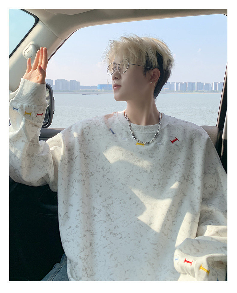 Embroidered Crew Neck Long Sleeve Pullover For Men Casual Top_voghion.com