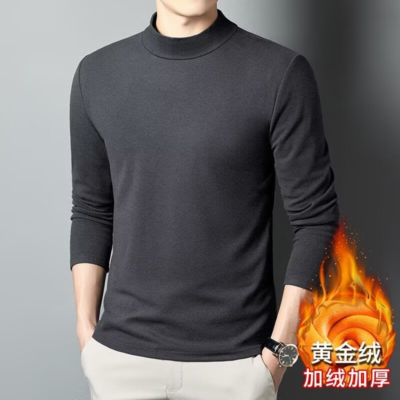 가을과 겨울에 샌딩 스웨터를 두껍게 한 열 속옷이 달린 반쪽 칼라 양면 벨벳 바닥 셔츠 남성용 긴팔 티셔츠