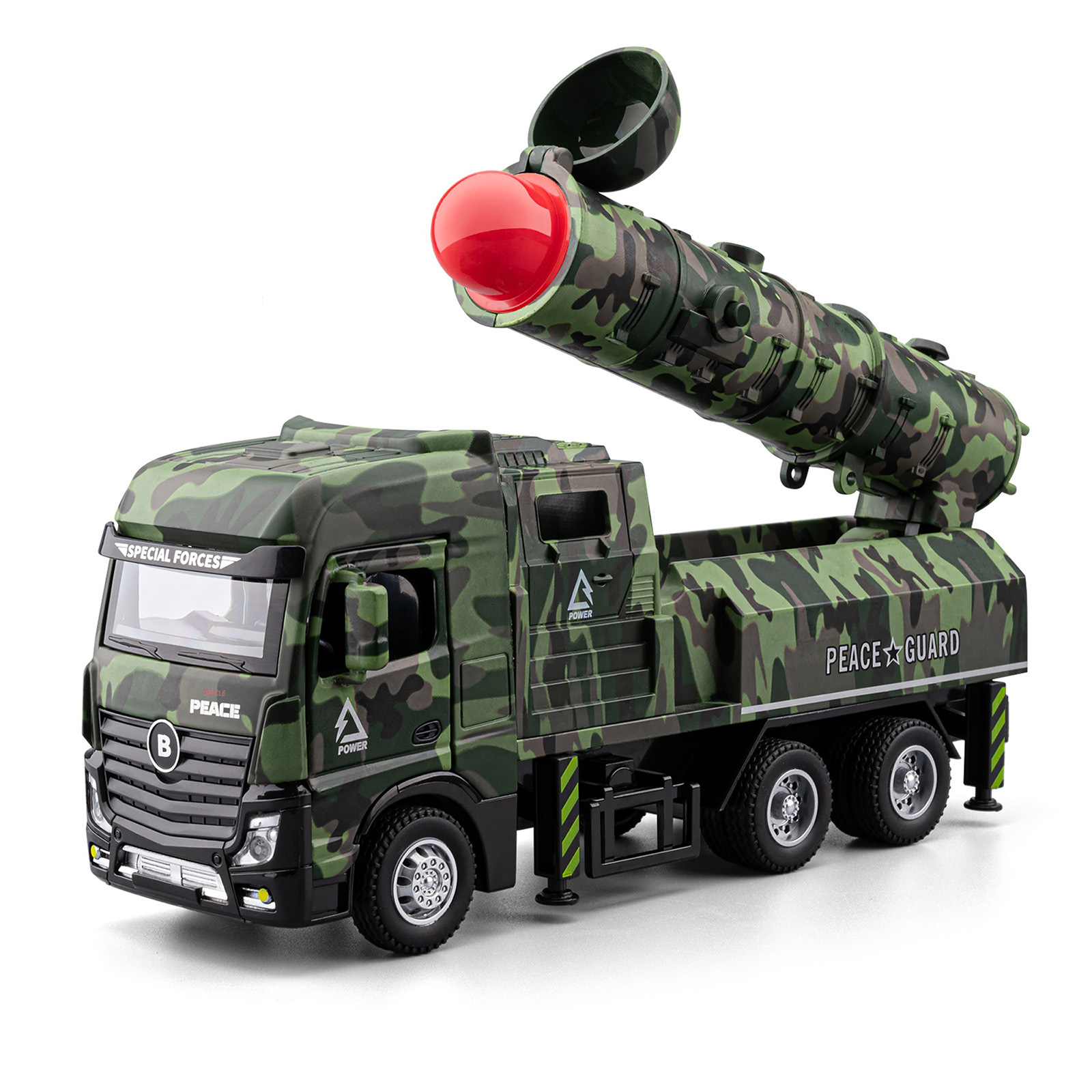 Modelo simulado de vehículo intercontinental de aleación grande con sonido y luz, vehículo de transporte militar, regalo del Día Nacional.