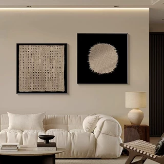中古风侘寂感线条抽象客厅装饰画极简复古餐厅壁画沙发背景墙挂画